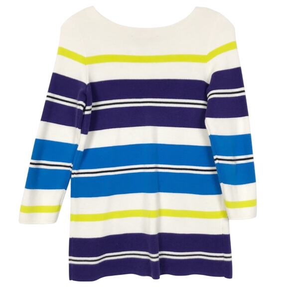 Loft Cream Yellow Blue Striped 3/4 Sleeve Sweater Sz XS - Picture 4 of 7